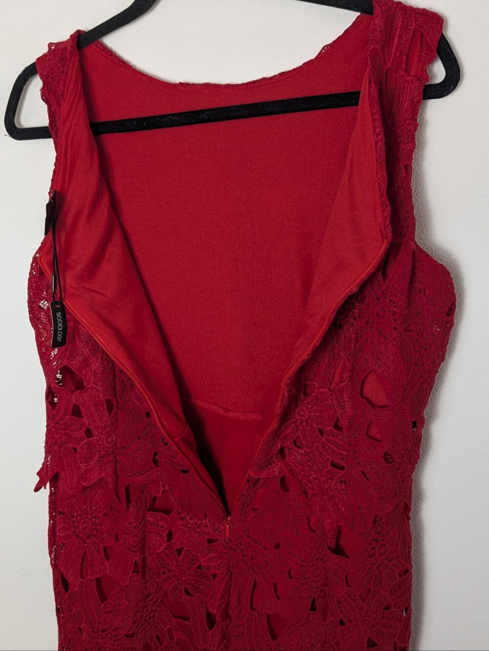 NWT Sociology Women’s Red Floral Cutout Lace Popover Sheath Mini Dress Size XL - Picture 8 of 13